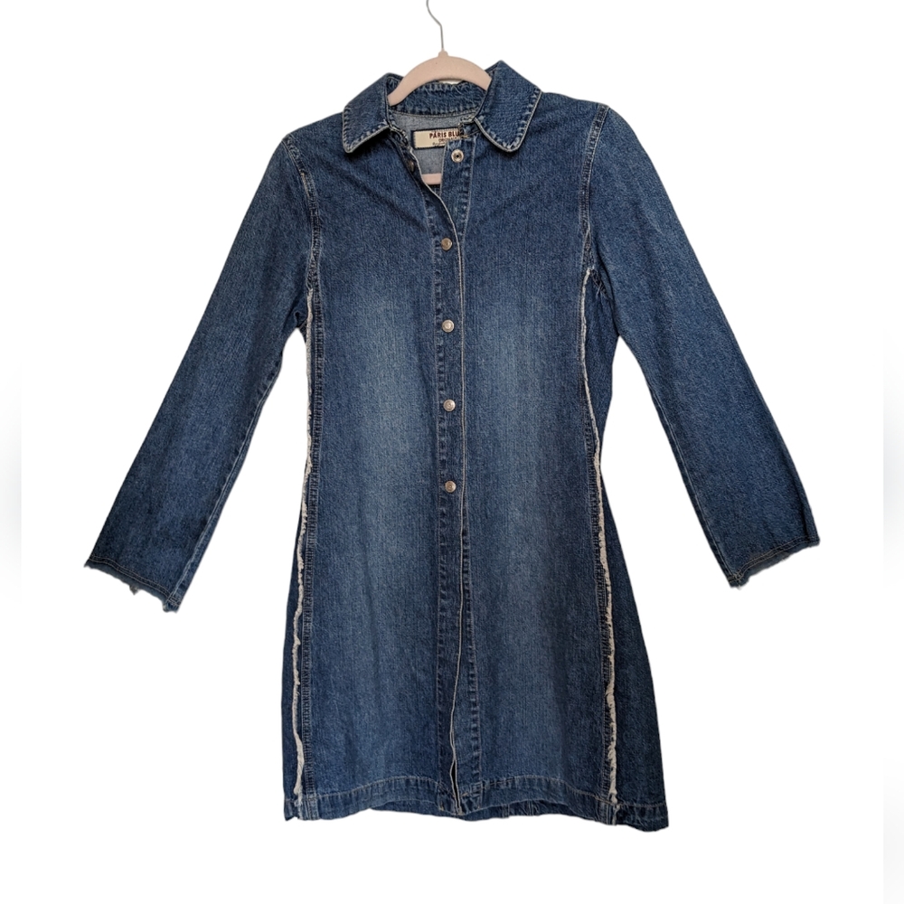 Denim VTG Paris Blues Long  Coat/Mini dress With Button Up Style small